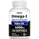 Fish Oil Omega 3 (4000 mg), 180 Softgels, Omega 3 rasvahappolisät EPA & DHA Brain & Heart Health *