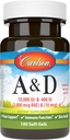 Carlson - A & D, 10000 IU (3000 mikrog RAE) A-vitamiinia, 400 IU (10 mikrog) D- vitamiinia, Vision Support, Skin Health, 100 pehmeää geeliä