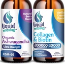 Liquid Collagen, 2 Fl. Oz Ultra-vahva neste kollageeni naisille, B7-vitamiini Collagen Peptides, Biotiini ja Collagen lisäravinteet Ashwagandha Drops - 2000 mg - 6X vahvempi kuin pillereitä ja kapseleita, As