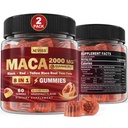 2 pakkaus sokeria ilmaiseksi Maca Root Gummies 2000mg Ashwagandha, Tribulus Terrestris, Rhodiola, Panax Ginseng, L Arginine & L Tyrosine - Organic Black Red Keltainen Maca juuri naisten energiatukea