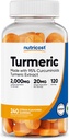 Nutricost Turmeric Gummies (240 Gummies) - Citrus Flavored, valmistettu 95% Curcuminoidit, 120 tarjoilua, sisältää inkivääri- ja mustapippuriuute, kasvissyöjä, ei-muuntogeeniset ja gluteeniton