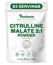Purisure L-Citrulline Powder 250g, Premium Citrulline 2:1 Malate Supplement for Strength Performance and Energy, Pre-Workout Citrulline Malate Powder - Paranna lihaspumppuja ja Recovery - 83 Servings