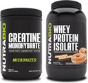 NutraBio Creatiini Monohydraatti, makuamaton, 500g ja heraproteiini-isolaatti, kanelisokeridonitsi, täydennysosa Bundle - Lihasenergia, lean lihasten kasvu, Recovery, ja vahvuus