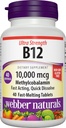 Webber Naturals B12 10 000 mikrog, Ultra Strength, 40 kreivi, nopeasti liuottavat tabletit, vitamiini täydentää tukea energian aineenvaihduntaa, immuuni ja sydän terveys, vegan Formula