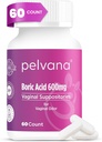 Pelvana Boric Acid Suppositories for Women 60 Count - for Vaginal Odor & Freshness, Feminine Hygienia & Wellness - kolmannen osapuolen laboratorio Varmennettu & pullotettu Yhdysvalloissa - Feminine Health Odor Solution