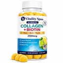 Collagen Gummies Biotin (2500 mcg), C-vitamiini, E-vitamiini, Sinkki hiuksille, iholle ja kynsille, Low Sugar, Lemon Flavor, 60 Gummies, Valmistettu USA