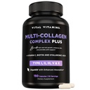 Elintoiminnot Multi Collagen Complex Plus - Biotiini, Hyaluronihappo, C-vitamiini - tyyppi I, II, III, V, X - naisille ja miehille - Hiukset, iho, kynnet Kauneus Complex - 150 kapselia