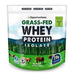Opportuniteas Grass Fed Whey Isolate Protein Powder - Mautonta 28g Proteiinijauhetta ilman keinotekoisia makeuttajia, Hormonittomia lehmiä, ei GMO - 2,5 lb