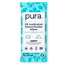 Pura Flushable Peräpukamat pyyhkeet XL, 48 kreivi, lääkinnällinen jäähdytys Witch Hazel, Aloe & Coconut Oil, nopea helpotus, hajuton, 100% muoviton