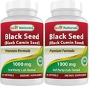 Best Naturals 2 pakkausta Musta siemenöljy kapselit 1000 mg (ei-GMO) Nigella Sativa - 100% Kylmäpuristettu musta kumina siemenöljy pillereitä sisältää Thymoquinonoe 60 Count (yhteensä 120 Softgels)