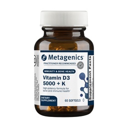 Metageenit D3 + K - Artery Health, Immunosupport, Bone & Heart Health* - D-vitamiini MK-7 (Vitavan K2) - ei-GMO - Gluteeniton - 60 Softgels - 5 000 IU