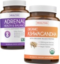 Adrenal & Ashwagandha (1-kuukautinen toimitus) Rauhallinen & Energize Bundle - Lisätuki L-tyrosiinilla (120 kapselia) & USDA Organic Ashwagandha 1350mg Ashwagandha juurijauhe per Serve (60 kapselia)