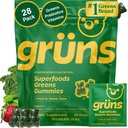 Gruns Adult Super Greens Multivitamiini Gummies, Superfood Gummy Vitamiinit naisille ja miehille Spirulina, Klorella, Adaptogens & Prebioottikuitua Ruoansulatuskanavan (28 kreivi)