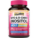 Inositolin täydennysosa, Myo-Inositoli & D-Chiro Inositolin hedelmällisyyslisät naisille, 40:1 Ihanteellinen suhde, hormonitasapaino ja munasarjatuki, 80 Vegaanikapselia