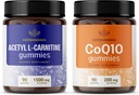HERBAMAMA L-karnitiini ja CoQ10 Kit - 1 500 mg asetyyli- L-karnitiini & 200 mg Coenzyme Q10 Gummies - Vegan, ei-GMO, liivate - 2 pakkaus