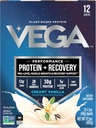 Vega Protein + Recovery - 30g Kasvipohjainen proteiini per tarjoilu, vanilja, 12 x 1,6oz Sachets, 5g BCAAs, Probiootit, NSF Certified, For Shakes & Smoothies, (Pakkaus May Vary)