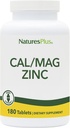 NaturesPlus Cal/Mag/Zinc - 1000 mg kalsium, 500 mg magnesium, 75 mg sinkki - 180 Kasvisruokaa - Multi Mineral Supplement, Tukee Bone, Heart & Immuuniterveys - Gluteeniton - 45 tarjoilu