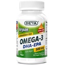 DEVA Vegan Omega-3 DHA-EPA 500MG Ei Carrageenia, ei kalaöljyä Algae, ei-GMO, 60 Liivate-vapaat pehmikkeet