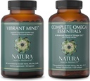 Natura Health Products Vibrant Mind and Complete Omega Essentials Supplement Bundle - Nootropic Brain Supplement for Memory and Focus - Tasapainotettu Omega 3, 6, 7, & 9 rasvahapot