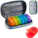 Serfeymi Viikoittainen matka pilleri Järjestäjä 2 Kertaa päivässä Päivitetty Sateenkaari pilleri Laatikko 7 Päivä Portable Zipper PU Nahka pilleri Case, Lääketiede Järjestäjä pillereitä, Vitamiinit, Kalaöljyjä - Floral 02