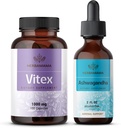 HERBAMAMA Vitex ja Ashwagandha Kit - 1000 mg Vitex Chasteberry -kapselit & Ashwagandha Liquid Drops 2 fl oz - Vegaani, ei-GMO, sokeri ja alkoholiton - 2 pakkaus