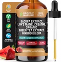 Creatine & Bacopa Liquid Drops with Lion... Mane, Green Tea & Ginkgo Biloba - Nopeampi Absorbing Blend than Gummies & Pills - vegaaninen lisä Focus & Kognition (Strawberry Watermelon, 60ml)