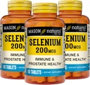 MASON NATURAL Selenium 200 mcg - Antioksidantti täydentää Immuuneja tukea & Eturauhasten terveys, Essential Trace Mineral, 60 tablettia (pakkaus 3)