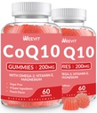 Sokeriton CoQ10 Gummies 200 MG, Coenzyme Q10 (Ubikinoni) Gumies for Adults, Co Q10 täydentää Omega-3, Magnesium, energia, aivojen tuki