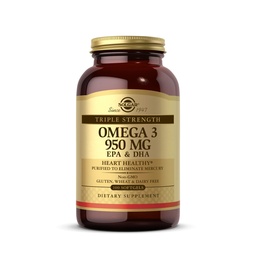 Solgar Triple Strength Omega-3 950 mg, 100 Softgels - stöder kardiovaskulär, gemensam och hudhälsa - hjärthälsosam tillskott - Essential Fatty Acids - Non GMO, Gluten Free, Dairy Free - 100 Count