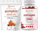 Micro Ingredients Kurpitsa siemenöljyä Saw Palmetto 3000 mg Softgels & Multi Collagen Peptide Gummies ... 2 pakkaus kylmäpuristettua neitsytoliiviöljyä...