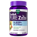 ZzzQuil PURE Zzzs De-Stress 2mg Melatoniini Gummies, unilääkkeet aikuisille, Ashwagandha stressi tukea, 60 Gummies