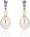 18K Gold Plated Sterling Hopeinen Dangle Valkoinen Drop käsin poimittu Quality Makea vesi Culture Helmi korvakorut Cubic Zirconia Crystals Pearl Morsiamen korvakorut Korut Morsiamille