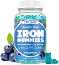 Iron Gummies for Women & Men - rauta täydentää B6-vitamiini, B12, C, Sinkki, Folaatti aikuisille ja lapsille - Tuki Rautapuute, Anemia, Energia Boost, Veren Builder - Sokeriton Vegaani 60ct Mustikka