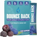 Bounce takaisin Päivittäinen nesteytys - 13 Essential Vitamiineja, Zero Sugar Electrolyte Packets - 5 kaloria, Luomu - Keto ja jaksottainen ystävällinen ... 0 Net Carbs (16 pakkaus, sininen vadelma)