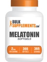 BulkSupplements.com Melatonin Softgels - Melatonin lisäravinteet, unilääkkeet aikuisille - Gluteeniton, 1 Softgel per Serving (2 mg), 365 Count (Pakkaus 1)