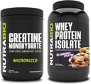 NutraBio Creatiini Monohydraatti, Mautonta, 500g ja Whey Protein Isolate, Mustikka Muffini, täydennysosa Bundle - Lihasenergia, Lean lihasten kasvu, elpyminen, ja vahvuus