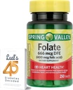 LUAL Spring Valley Folate 666 mikrog DFE (400 mg Foolihappoa) 250 CountBundle 45 diabetes Dekoodattu, Folaatti täydennysosa naisille