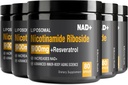 NAD-lisäaine - NAD+, jossa on Nikotinamidi Ribosidi (NR) ja Resveratrol Quercetin 900 mg Pure Organic NAD Plus Cellular Repair Healthy Aging Brain -toimintoon, 80 kapselia (Pack of 5)