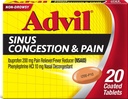 Advil Sinus Congestion and Pain, Sinus Relief Medicine, Pain Reliver and Fever Reducer with Ibuprofeeni and Fenylephriini HCl - 20 päällystettyä tablettia