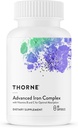 THORNE - Advanced Iron Complex - Complete Blood Support Formula * - Elementaalirauta, Folaatti, B ja C vitamiinit optimaalinen Imeytyminen - Kelatoitua rautaa täydennysosa - Gluteenittomat, Dairy & Soy-free - 60 kapselia