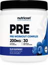 Nutricost Pre-Workout Complex Powder (30 tarjoilua, sininen vadelma) - Pre-Workout täydentää Beta-Alanine, Tauriini & Aminohapot