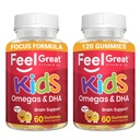 Tunne suuria vitamiineja Lapset DHA Gummies Omega 3 6 9, C-vitamiini (2-Pack) ... tukee tervettä aivotoimintaa, Vision & Heart Health 