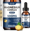 Triple Magnesium Complex Supplement-Magnesium Glycinate, Sitraatti, malaatti neste drops 500 mg Ashwagandha, L-Theanine, B6-vitamiinin rauhoittaa, stressiä lievittää, unta, lihasten tuki-pinapple maku