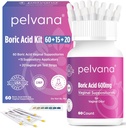 Pelvana Boric Acid Suppositories for Women 60 + 15 Applicators + 20 pH Test Strips = 95 Pala Kit for Vaginal Odor - kolmannen osapuolen laboratorion testattu & Made in the USA