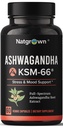 Natgrewn Ashwagandha KSM 66 Täydennys 600 mg - Stressi, mieliala, & Yleisurheilun tuki - Luomu KSM66 juuriuute 5% Withanolides - Vegaanikapselit - 60
