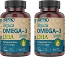 DEVA Vegan Omega-3 DHA täydennysosa - kerran päivässä Softgels 200 MG - Carragenan Free - Liivate - Ei kalaa - Leväöljy Omega-3 rasvahapot - 90 Pehmeä (paketti 2)