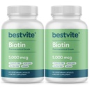 BESTVITE Biotin 5000mcg (240 kasvissyöjän kapselia) (120 x 2) - Ei stearaattia - Ei virtausta aiheuttavia aineita - Vegan - Ei muuntogeenisiä organismeja - Gluteeniton - Hiukset, iho, kynnet