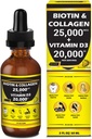 Luonto Manu-Premium 25,000mcg Liquid Biotin & Collagen+20,000iu D3-vitamiini All-in-one Wellness Daily Drops. Tukee terve iho, vahvemmat kynnet, hiusten kasvua. Maukas mansikkamaku - 2 FL OZ/60 ML