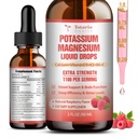 Kalium Magnesium Supplement Liquid Drops - Korkea Imeytyminen Kaliumlisä magnesium, kalsium, D3-vitamiini K2, Vegan, ei-GMO Potasio tuki jalat, luu, lihas - 2 Fl oz