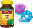 Nature Made Iron 65 mg (325 mg Ferrous Sulfaatti) Tabletit, Red Blood Cell Support -ravintolisä, 365 tablettia, 365 päivän supply Bunde ja viikon pilleri Organizer